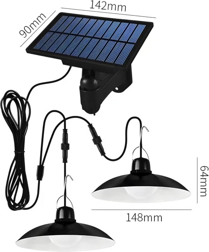 2 Lambalı İç Ve Dış Mekan Kullanımına Uygun, Solar Güneş Enerjili Tavan Aydınlatması, Beyaz Led, IP65 Su Geçirmez, Karavan, Teras, Veranda, Balkon Sarkıt Led Işık, Bahçe Armatürü - 6