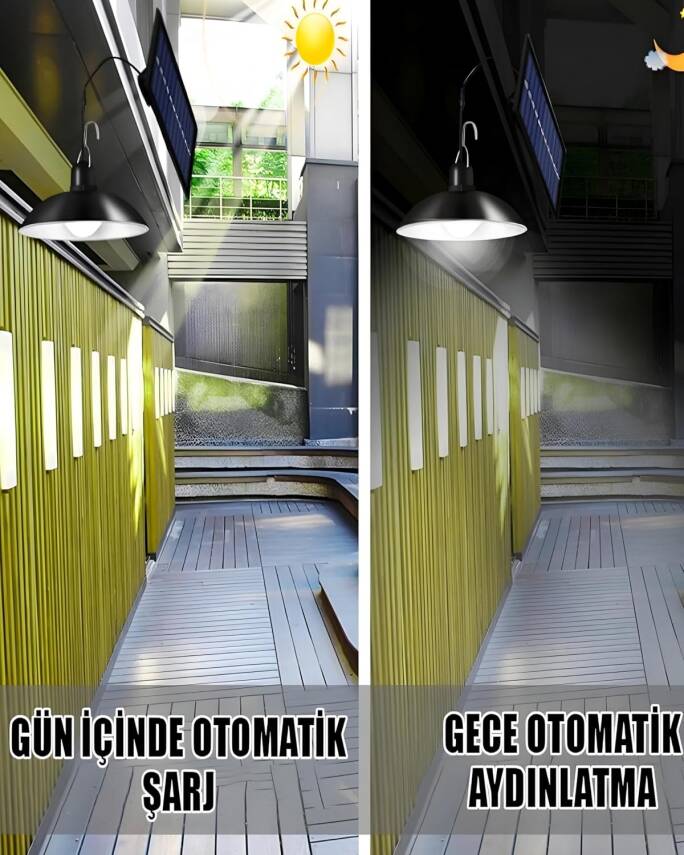 2 Lambalı İç Ve Dış Mekan Kullanımına Uygun, Solar Güneş Enerjili Tavan Aydınlatması, Beyaz Led, IP65 Su Geçirmez, Karavan, Teras, Veranda, Balkon Sarkıt Led Işık, Bahçe Armatürü - 7