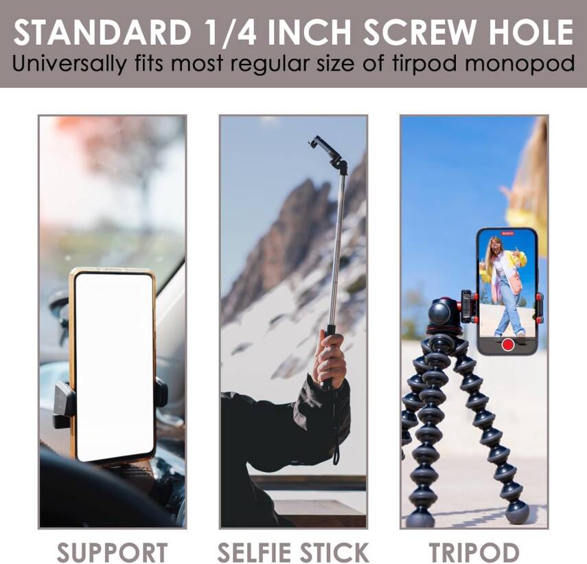 Akıllı Telefon Tutucu, Tripod Montaj Adaptörü, Klipsli Konnektör Başlığı, Selfie Çubuğu Başlığı, Seyahat Mini Tripod - 6