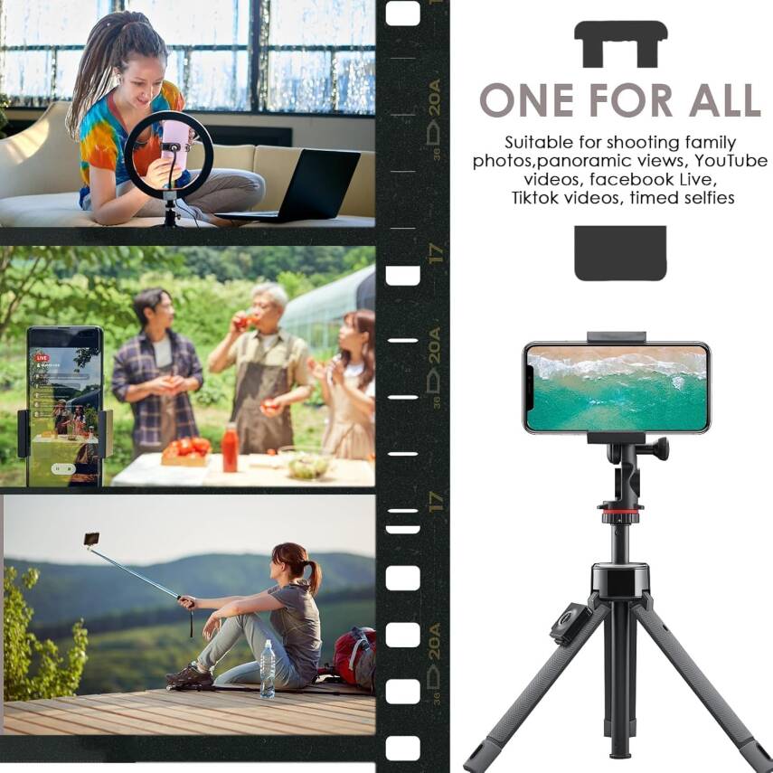 Akıllı Telefon Tutucu, Tripod Montaj Adaptörü, Klipsli Konnektör Başlığı, Selfie Çubuğu Başlığı, Seyahat Mini Tripod - 3