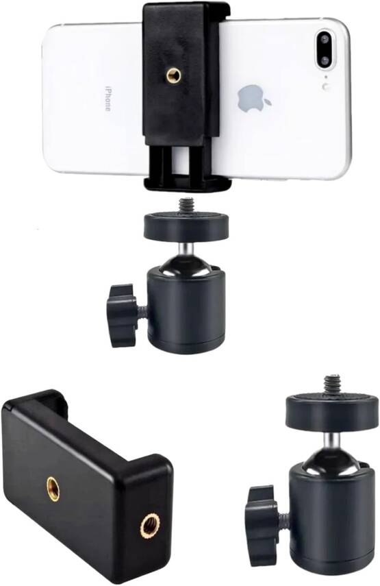 Çift Girişli Telefon Tutuculu Tripod Slr Kamera İçin 360 Derece Dönebilen Metal Mafsal Aparatı 1/4 - 1
