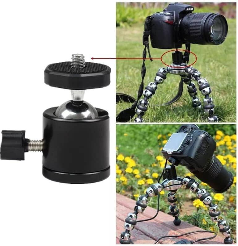 Çift Girişli Telefon Tutuculu Tripod Slr Kamera İçin 360 Derece Dönebilen Metal Mafsal Aparatı 1/4 - 5