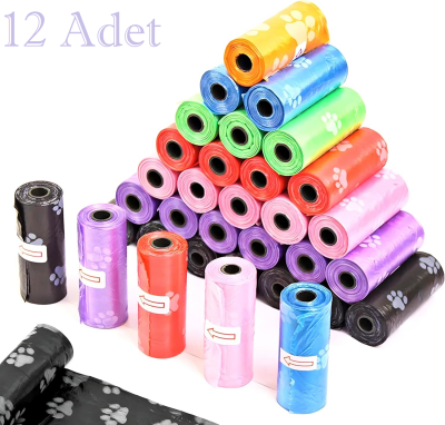 Köpek Kaka Poşeti Rulo Kaka Torbası Köpek Dışkı Poşeti Kaka Eğitimi Yardımcı Evcil Hayvan Kaka Poşeti 12 Adet