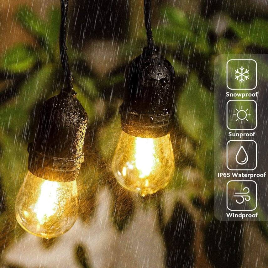 Kyrotech 10 Metre LED String Light IP65 Su Geçirmez Dış Mekan Işık Seti – 10 Adet S14 Ampul Dahil, 220V, 3000K Sıcak Beyaz Bahçe Balkon Teras Aydınlatma Lamba Zinciri - 5