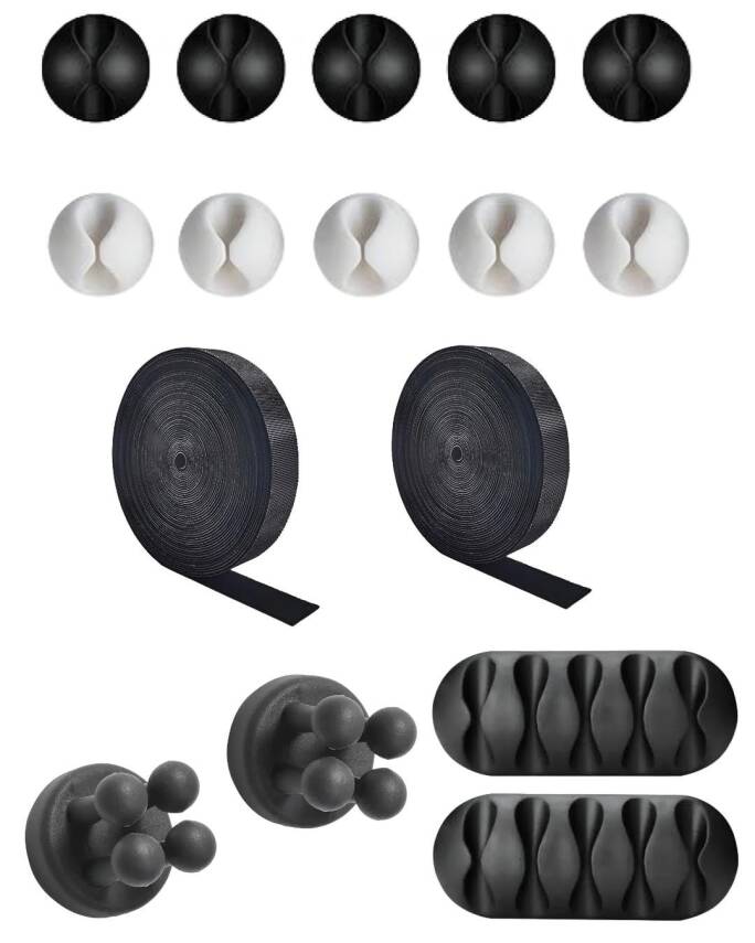 Kyrotech 16 Parça Kablo Tutucu Cırt Seti | Yapışkanlı Kablo Klipsi | Masa Üstü Kablo Düzenleyici | Şarj Kablosu, Kulaklık, USB, HDMI, Mouse Kablosu için | Ofis & Ev Kullanımı | Kablo Yönetimi Çözümü - 1