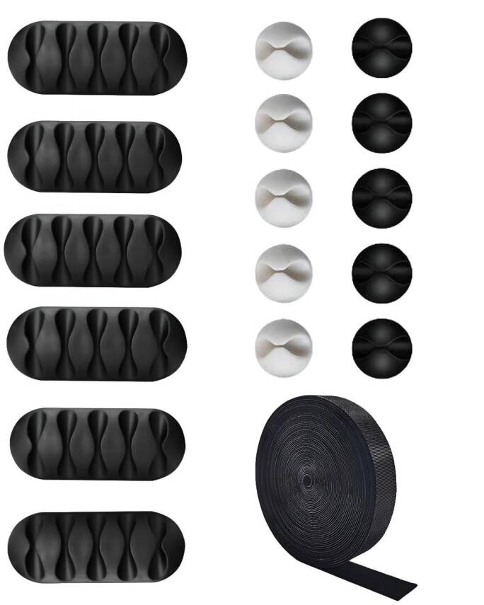 Kyrotech 17 Parça Kablo Tutucu Cırt Seti | Yapışkanlı Kablo Klipsi | Masa Üstü Kablo Düzenleyici | Şarj Kablosu, Kulaklık, USB, HDMI, Mouse Kablosu için | Ofis & Ev Kullanımı | Kablo Yönetimi Çözümü - 1