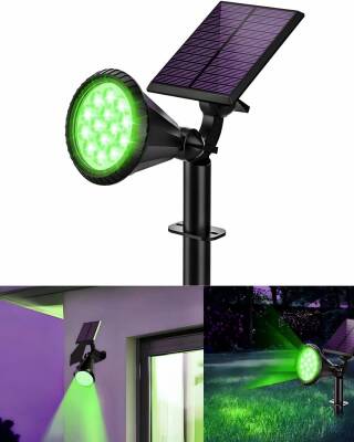 Kyrotech 18 LED Spot Güneş Enerjili Bahçe Aydınlatma Lambası, Fotoselli, Spike Aplik, 18W Su Geçirmez Dış Mekan Solar Lamba, Ağaç, Veranda, Garaj, Havuz, Duvar Ve Zemin Montajına Uygundur 42 CM Yeşil