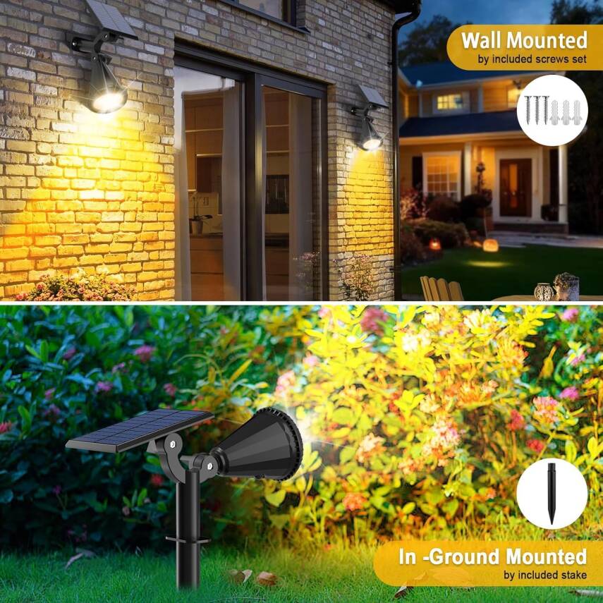 Kyrotech 18 LED Spot Güneş Enerjili Bahçe Aydınlatma Lambası, Fotoselli, Spike Aplik, 18W Su Geçirmez Dış Mekan Solar Lamba, Ağaç, Veranda, Garaj, Havuz, Duvar Ve Zemin Montajına Uygundur 42 CM - 12