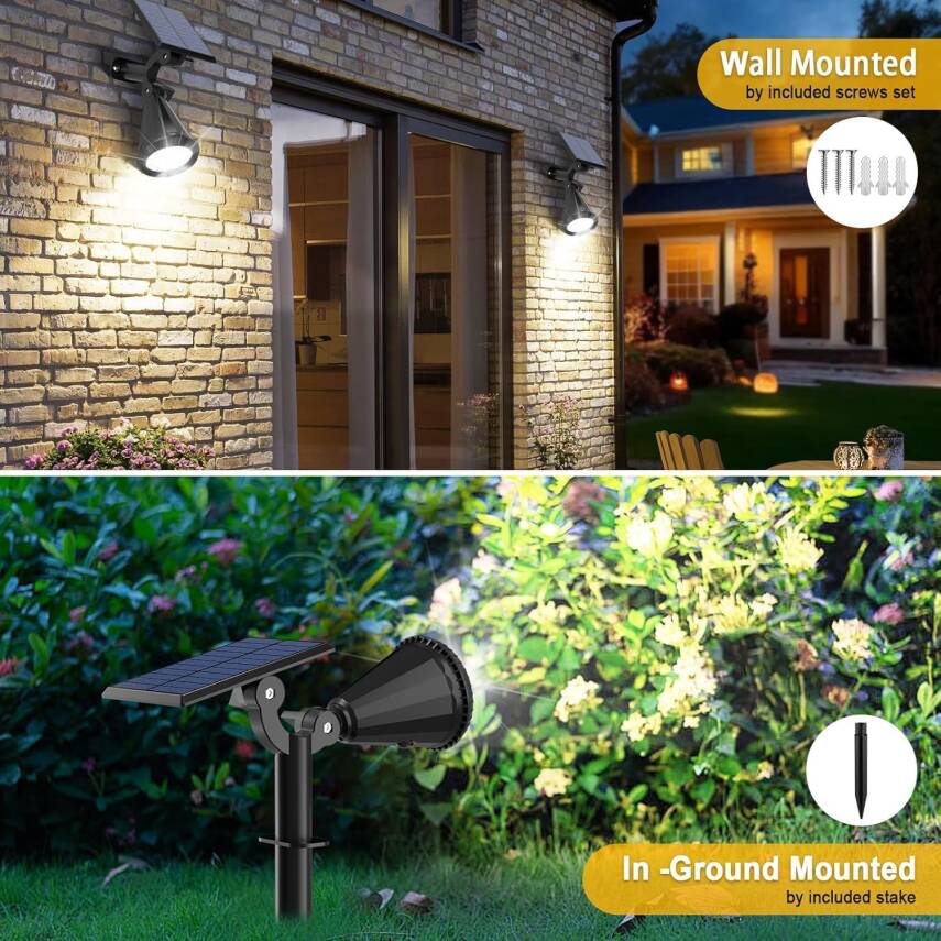 Kyrotech 18 LED Spot Güneş Enerjili Bahçe Aydınlatma Lambası, Fotoselli, Spike Aplik, 18W Su Geçirmez Dış Mekan Solar Lamba, Ağaç, Veranda, Garaj, Havuz, Duvar Ve Zemin Montajına Uygundur 42 CM - 35