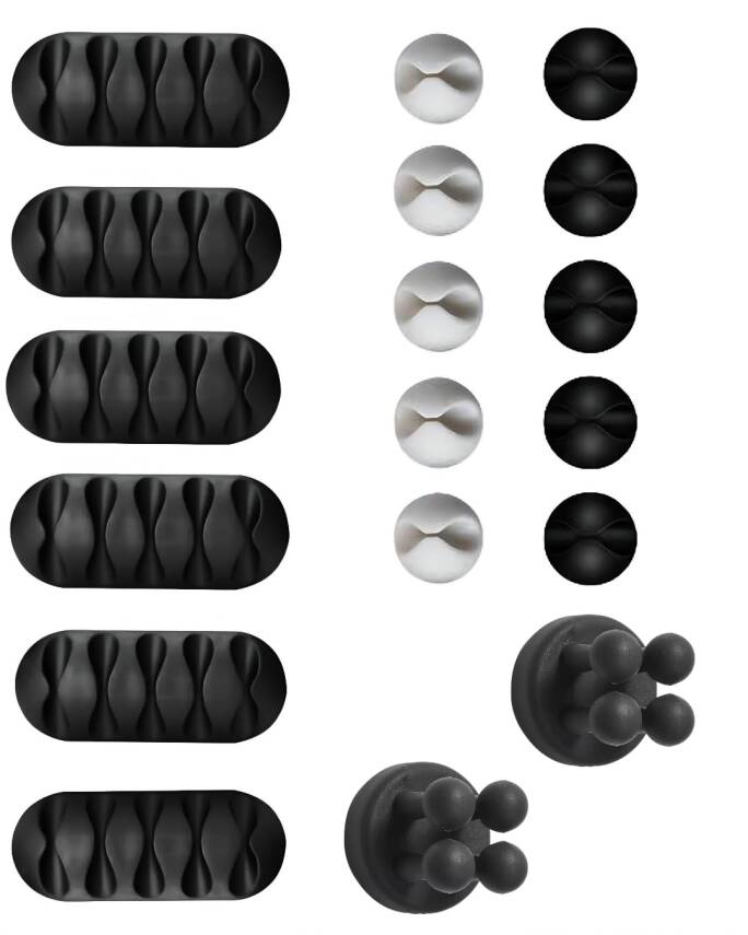 Kyrotech 18 Parça Kablo Tutucu Seti | Yapışkanlı Kablo Klipsi | Masa Üstü Kablo Düzenleyici | Şarj Kablosu, Kulaklık, USB, HDMI, Mouse Kablosu için | Ofis & Ev Kullanımı | Kablo Yönetimi Çözümü - 1