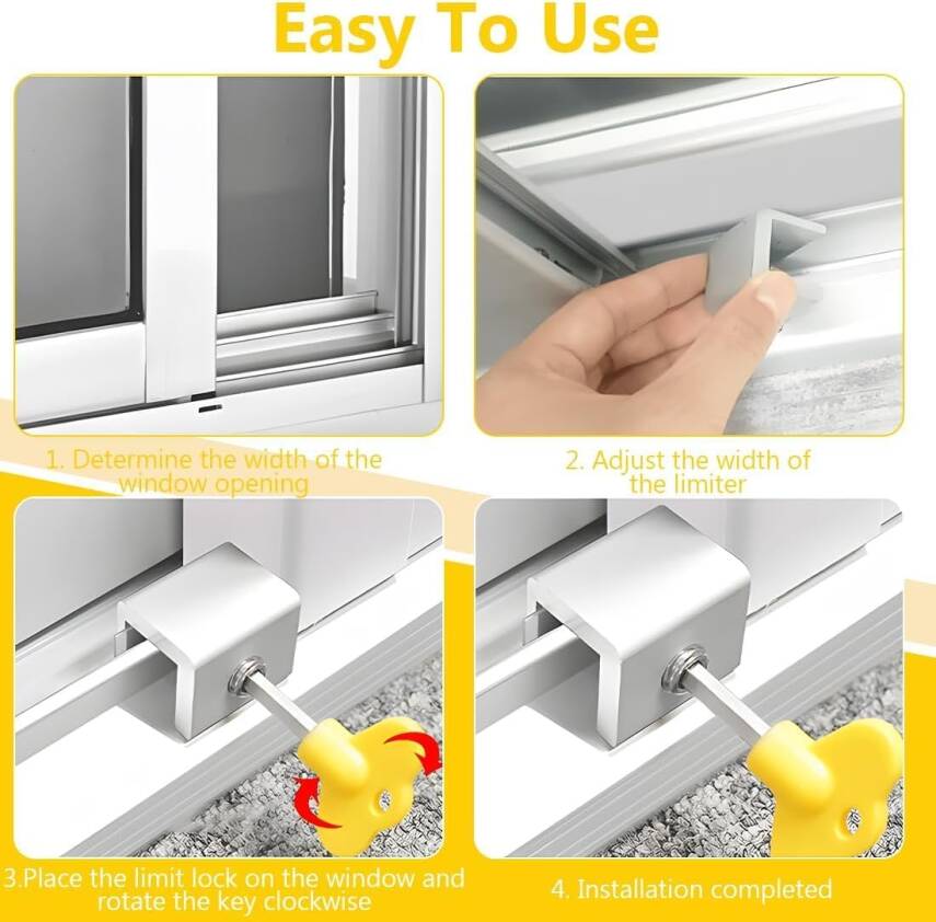 Kyrotech 2 Adet Ayarlanabilir Sürgülü Pencere ve Kapı Kilidi Seti – Alüminyum Gövde, Anahtarlı Montaj, Kaydırmalı Sistemlere Uyumlu, Çocuk Güvenliği ve Hırsızlık Önleyici Kilit - 8