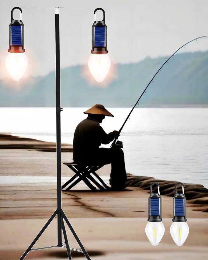 Kyrotech 2 Lambalı, Askılı, 3 Modlu, Şarjlı, Led Solar Güneş Enerjili, 2 MT Metal STANDLI, Su Geçirmez, Kitap Okuma Işığı, Kamp, avcılık, Balıkçılık, Garaj, Güverte, Balkon Dekorasyonu, Karavan - 3