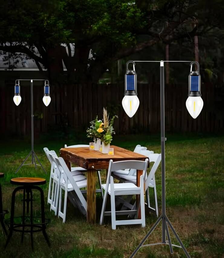 Kyrotech 2 Lambalı, Askılı, 3 Modlu, Şarjlı, Led Solar Güneş Enerjili, 2 MT Metal STANDLI, Su Geçirmez, Kitap Okuma Işığı, Kamp, avcılık, Balıkçılık, Garaj, Güverte, Balkon Dekorasyonu, Karavan - 2