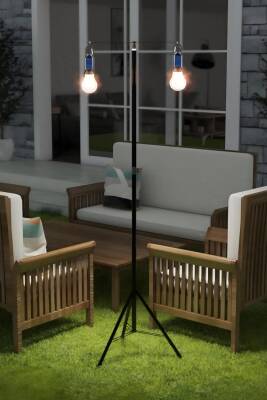 Kyrotech 2 Lambalı, Askılı, 3 Modlu, Şarjlı, Led Solar Güneş Enerjili, 2 MT Metal STANDLI, Su Geçirmez, Kitap Okuma Işığı, Kamp, avcılık, Balıkçılık, Garaj, Güverte, Balkon Dekorasyonu, Karavan Yuvarlak