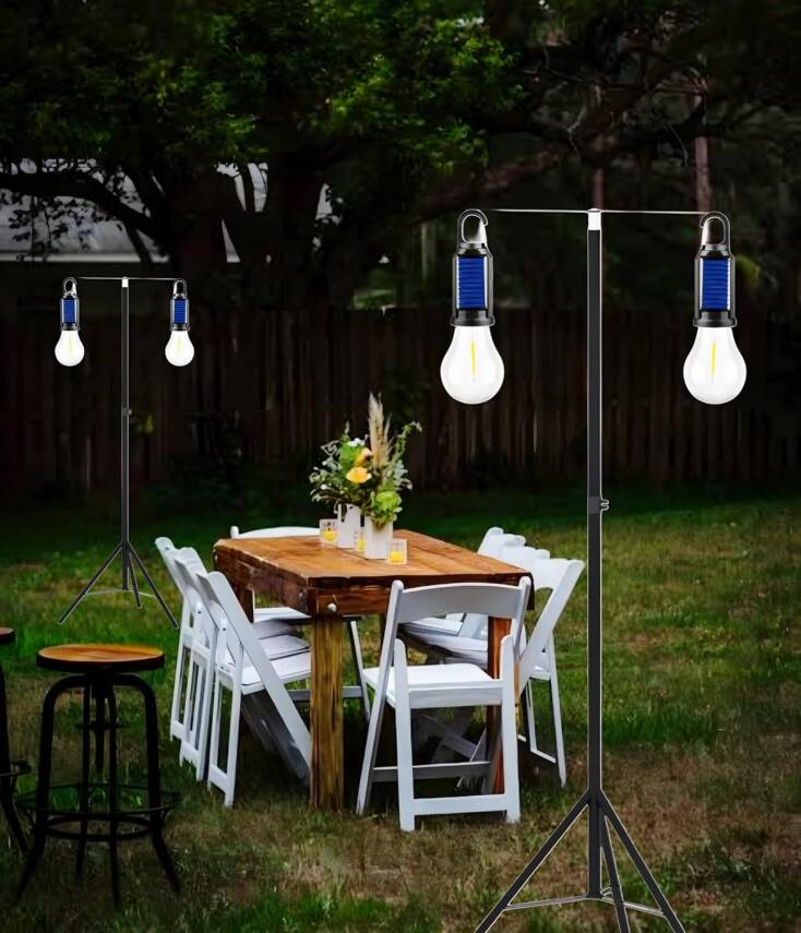 Kyrotech 2 Lambalı, Askılı, 3 Modlu, Şarjlı, Led Solar Güneş Enerjili, 2 MT Metal STANDLI, Su Geçirmez, Kitap Okuma Işığı, Kamp, avcılık, Balıkçılık, Garaj, Güverte, Balkon Dekorasyonu, Karavan - 9