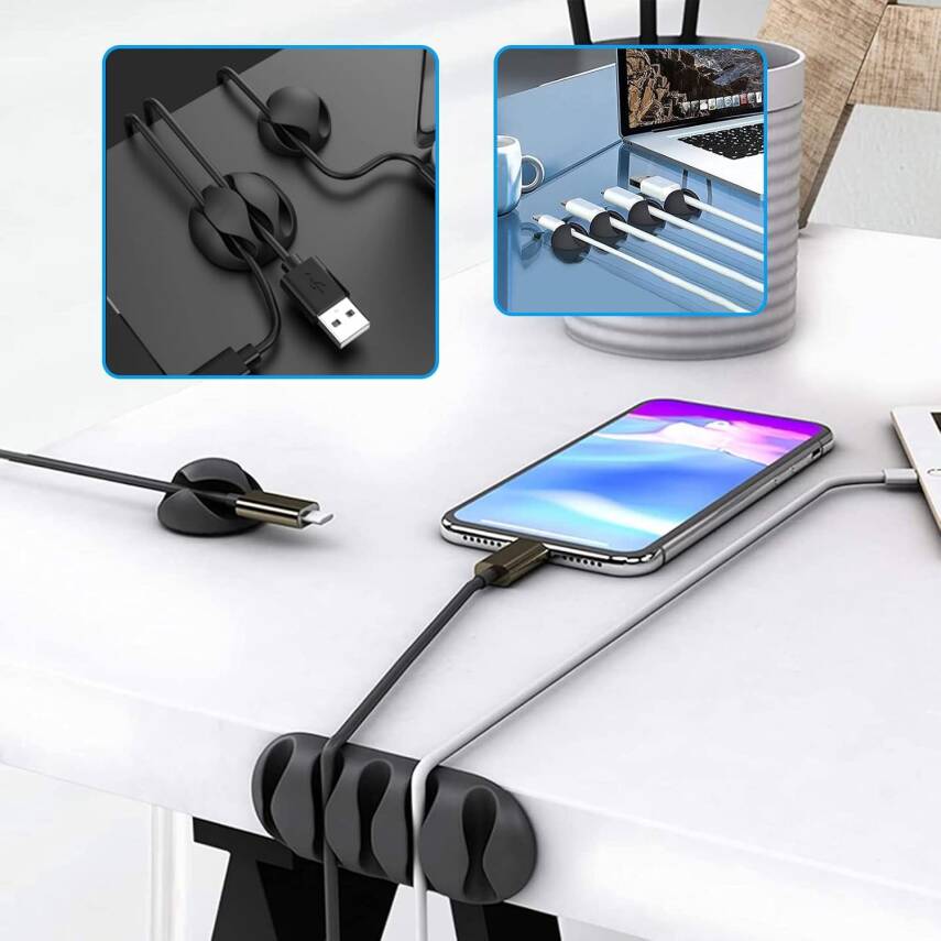 Kyrotech 20 Parça Kablo Tutucu Seti | Yapışkanlı Kablo Klipsi | Masa Üstü Kablo Düzenleyici | Şarj Kablosu, Kulaklık, USB, HDMI, Mouse Kablosu için | Ofis & Ev Kullanımı | Kablo Yönetimi Çözümü - 6