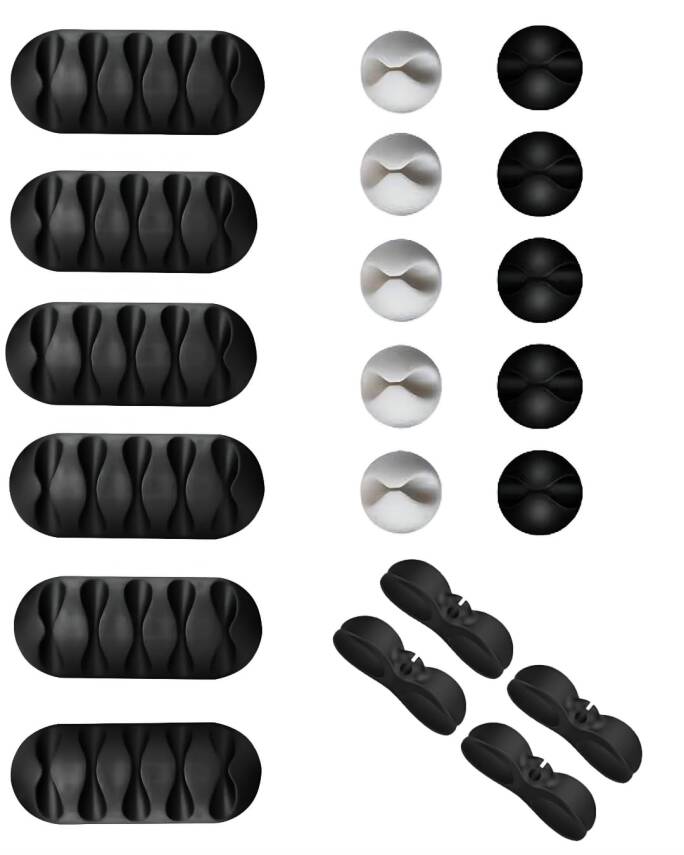 Kyrotech 20 Parça Kablo Tutucu Seti | Yapışkanlı Kablo Klipsi | Masa Üstü Kablo Düzenleyici | Şarj Kablosu, Kulaklık, USB, HDMI, Mouse Kablosu için | Ofis & Ev Kullanımı | Kablo Yönetimi Çözümü - 1