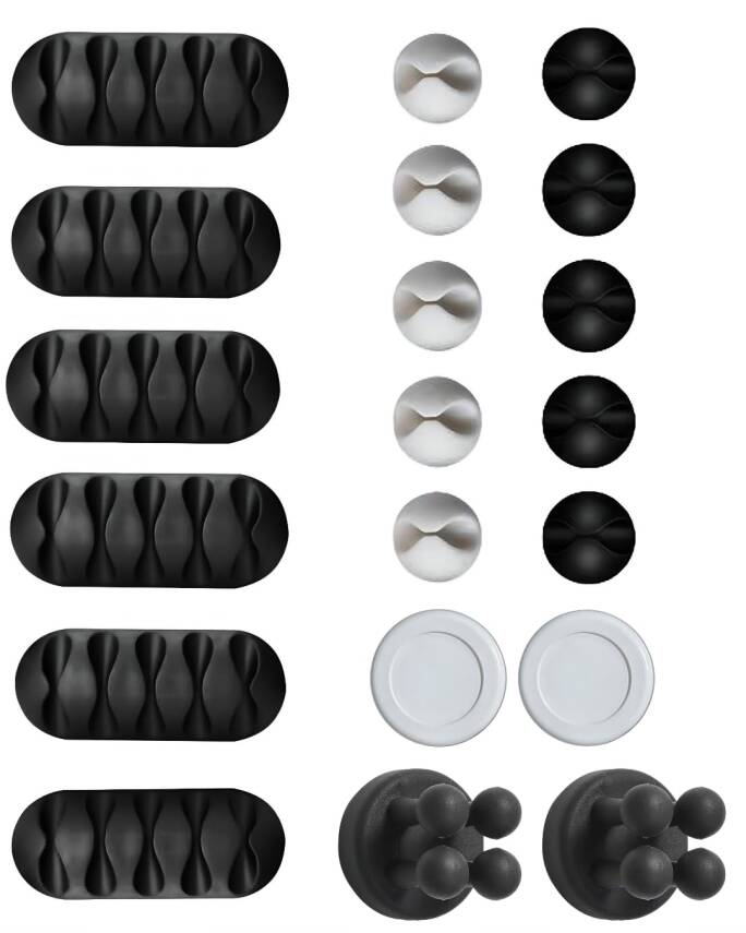 Kyrotech 20 Parça Kablo Tutucu Seti | Yapışkanlı Kablo Klipsi | Masa Üstü Kablo Düzenleyici | Şarj Kablosu, Kulaklık, USB, HDMI, Mouse Kablosu için | Ofis & Ev Kullanımı | Kablo Yönetimi Çözümü - 1