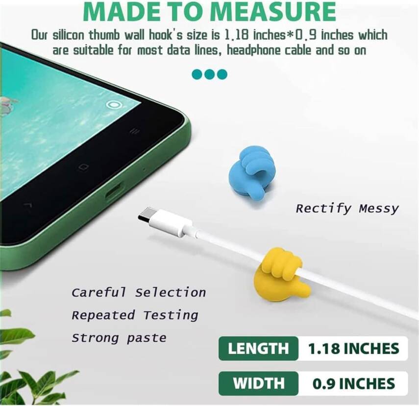 Kyrotech 20’li Başparmak Tasarımlı Yapışkan Duvar Kancası – Kendinden Yapışkanlı Silikon Kablo ve Anahtar Askısı, Sevimli ve Pratik Askı Kancaları, Cam, Ahşap, Metal Yüzeyler İçin Uygun - 6