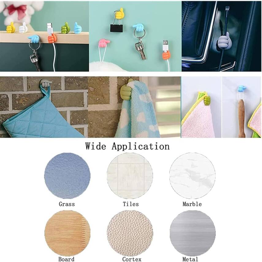 Kyrotech 20’li Başparmak Tasarımlı Yapışkan Duvar Kancası – Kendinden Yapışkanlı Silikon Kablo ve Anahtar Askısı, Sevimli ve Pratik Askı Kancaları, Cam, Ahşap, Metal Yüzeyler İçin Uygun - 4