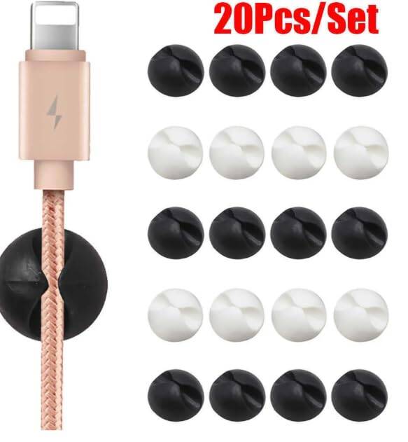 Kyrotech 20’li Kablo Sabitleme Klipsi Seti | Siyah & Beyaz Kablo Düzenleyici | Masa Üstü, Ofis, Ev ve TV Kablo Yönetimi İçin Yapışkanlı Klipsler - 2