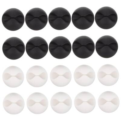 Kyrotech 20’li Kablo Sabitleme Klipsi Seti | Siyah & Beyaz Kablo Düzenleyici | Masa Üstü, Ofis, Ev ve TV Kablo Yönetimi İçin Yapışkanlı Klipsler - Kyrotech