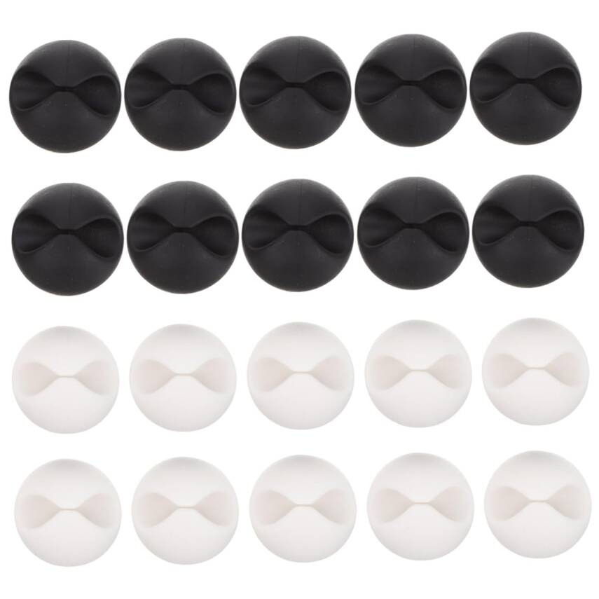 Kyrotech 20’li Kablo Sabitleme Klipsi Seti | Siyah & Beyaz Kablo Düzenleyici | Masa Üstü, Ofis, Ev ve TV Kablo Yönetimi İçin Yapışkanlı Klipsler - 1