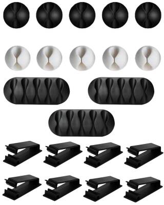 Kyrotech 21 Parça Kablo Tutucu Seti | Yapışkanlı Kablo Klipsi | Masa Üstü Kablo Düzenleyici | Şarj Kablosu, Kulaklık, USB, HDMI, Mouse Kablosu için | Ofis & Ev Kullanımı | Kablo Yönetimi Çözümü - Kyrotech