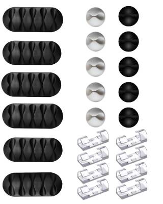Kyrotech 24 Parça Kablo Tutucu Seti | Yapışkanlı Kablo Klipsi | Masa Üstü Kablo Düzenleyici | Şarj Kablosu, Kulaklık, USB, HDMI, Mouse Kablosu için | Ofis & Ev Kullanımı | Kablo Yönetimi Çözümü - Kyrotech