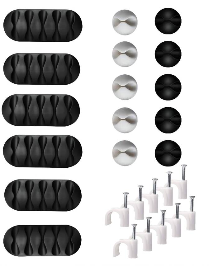 Kyrotech 26 Parça Kablo Tutucu Seti | Yapışkanlı Kablo Klipsi | Masa Üstü Kablo Düzenleyici | Şarj Kablosu, Kulaklık, USB, HDMI, Mouse Kablosu için | Ofis & Ev Kullanımı | Kablo Yönetimi Çözümü - 1