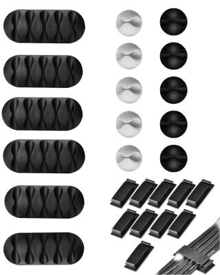 Kyrotech 26 Parça Kablo Tutucu Seti | Yapışkanlı Kablo Klipsi | Masa Üstü Kablo Düzenleyici | Şarj Kablosu, Kulaklık, USB, HDMI, Mouse Kablosu için | Ofis & Ev Kullanımı | Kablo Yönetimi Çözümü - Kyrotech