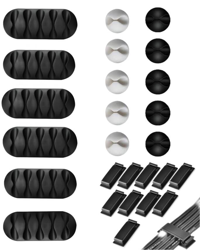 Kyrotech 26 Parça Kablo Tutucu Seti | Yapışkanlı Kablo Klipsi | Masa Üstü Kablo Düzenleyici | Şarj Kablosu, Kulaklık, USB, HDMI, Mouse Kablosu için | Ofis & Ev Kullanımı | Kablo Yönetimi Çözümü - 1