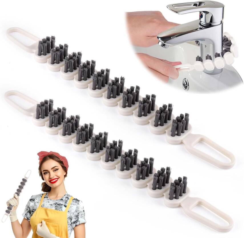Kyrotech 2'li 360° Bükülebilir Aralık Temizleme Fırçası – 26,5 cm Esnek Saplı Kavisli Yüzey Temizleyici, Askı Delikli Çok Amaçlı Mutfak Banyo Lavabo Temizlik Fırçası - 1