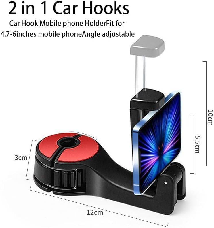 Kyrotech 2’li Araç Baş Destek Kancası – Telefon Tutuculu Evrensel Koltuk Arkası Kanca, El Çantası & Alışveriş Poşeti Askısı, Kolay Takılabilir, Koltu Başlığı Askısı, Araç İçi Aksesuar - 7