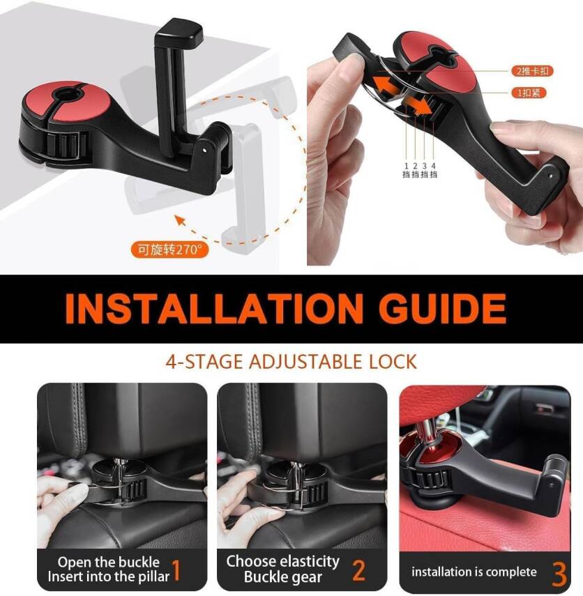 Kyrotech 2’li Araç Baş Destek Kancası – Telefon Tutuculu Evrensel Koltuk Arkası Kanca, El Çantası & Alışveriş Poşeti Askısı, Kolay Takılabilir, Koltu Başlığı Askısı, Araç İçi Aksesuar - 8