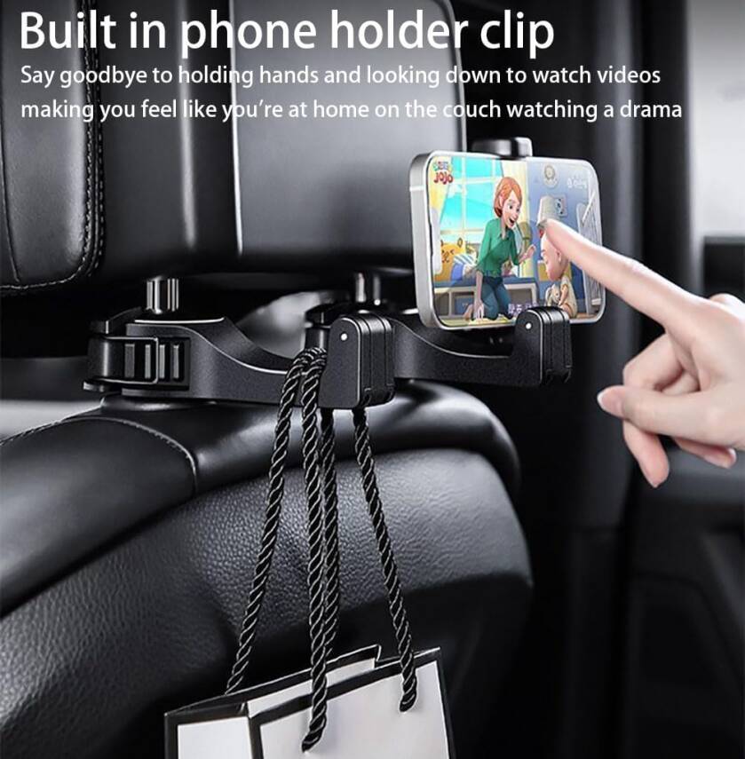 Kyrotech 2’li Araç Baş Destek Kancası – Telefon Tutuculu Evrensel Koltuk Arkası Kanca, El Çantası & Alışveriş Poşeti Askısı, Kolay Takılabilir, Koltu Başlığı Askısı, Araç İçi Aksesuar - 6