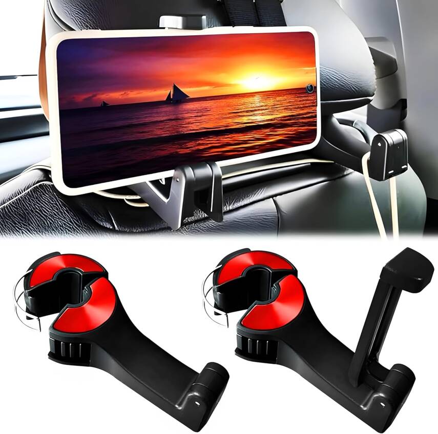 Kyrotech 2’li Araç Baş Destek Kancası – Telefon Tutuculu Evrensel Koltuk Arkası Kanca, El Çantası & Alışveriş Poşeti Askısı, Kolay Takılabilir, Koltu Başlığı Askısı, Araç İçi Aksesuar - 9
