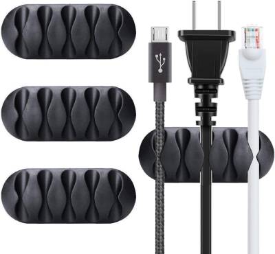 Kyrotech 3 Adet Kablo Tutucu Seti – Her Biri 5 Kablo Kapasiteli | Yapışkanlı Kablo Klipsi, Masa Üstü Kablo Düzenleyici, Ofis & Ev İçin Kablo Yönetimi | Siyah Renk - Kyrotech