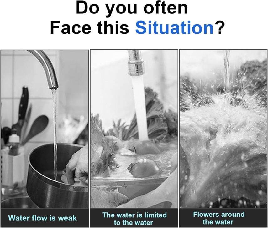 Kyrotech 360° Dönebilen 3 Kademeli Tasarruflu Musluk Başlığı – Mutfak, Banyo ve Lavabo için Su Tasarrufu Sağlayan Krom Kaplama Başlık, ABS Malzeme, Ofis ve Ev Uyumu, Kolay Montajlı - 9