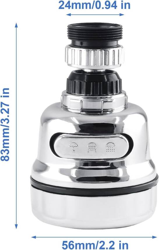 Kyrotech 360° Dönebilen 3 Kademeli Tasarruflu Musluk Başlığı – Mutfak, Banyo ve Lavabo için Su Tasarrufu Sağlayan Krom Kaplama Başlık, ABS Malzeme, Ofis ve Ev Uyumu, Kolay Montajlı - 2