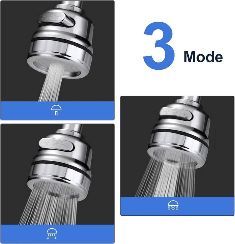 Kyrotech 360° Dönebilen 3 Kademeli Tasarruflu Musluk Başlığı – Mutfak, Banyo ve Lavabo için Su Tasarrufu Sağlayan Krom Kaplama Başlık, ABS Malzeme, Ofis ve Ev Uyumu, Kolay Montajlı - 7