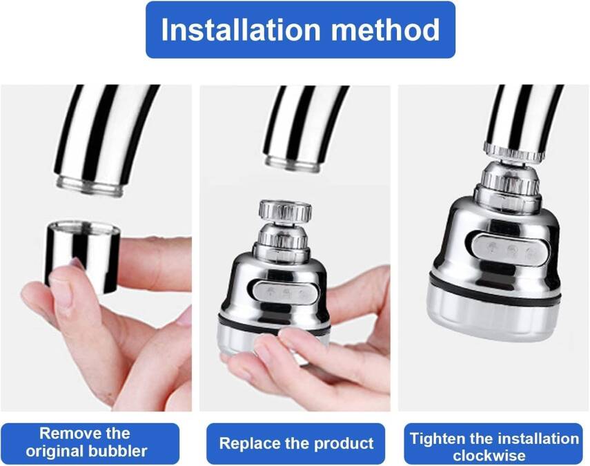 Kyrotech 360° Dönebilen 3 Kademeli Tasarruflu Musluk Başlığı – Mutfak, Banyo ve Lavabo için Su Tasarrufu Sağlayan Krom Kaplama Başlık, ABS Malzeme, Ofis ve Ev Uyumu, Kolay Montajlı - 5