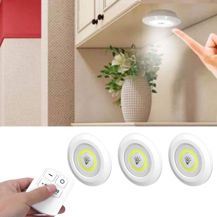 Kyrotech 3’lü Kablosuz Dolap Altı LED Lamba Seti – 5W COB, Uzaktan Kumandalı, Kısılabilir, Zamanlayıcılı, Mutfak Dolabı, Gardırop, Merdiven ve Yatak Odası Aydınlatması İçin - 2