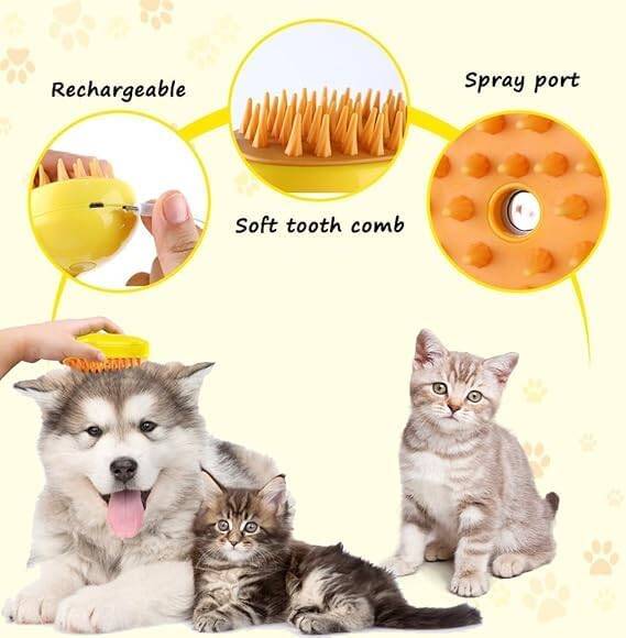 Kyrotech 3'ü 1 Arada Buharlı Silikon Şarjlı Kedi Köpek Fırçası Çok İşlevli Tüy Fırçası Masaj için Kendi Kendini Temizleyen Buharlı Fırça, Dolaşık ve Gevşek Tüyleri Temizlemek için Buharlı Evcil Hayvan Fırçası - 6