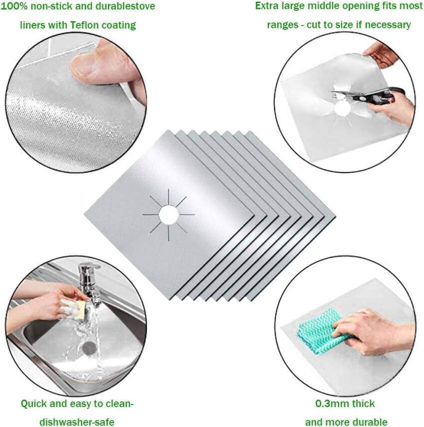 Kyrotech 4 Adet Gazlı Ocak Koruma Matı, Brülor Koruma Pedi, Yeniden Kullanılabilir Gazlı Ocak Üst Kapakları, Mutfak İçin, Kesilebilir, Kolay Temizlenebilir, Boyut 27*27 cm - 3