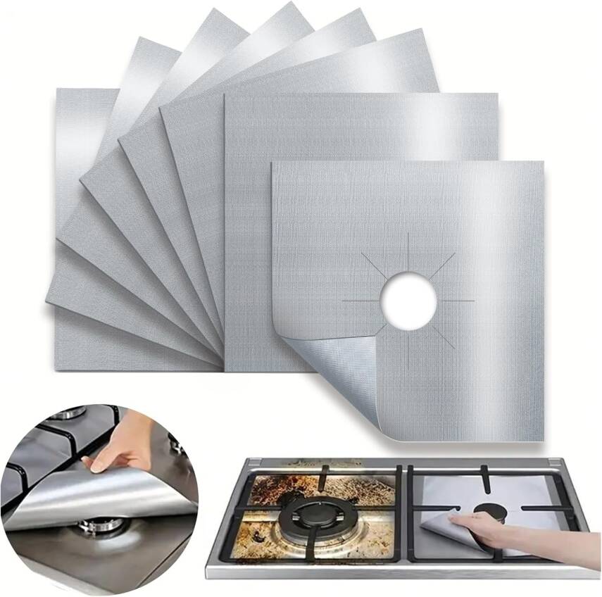 Kyrotech 4 Adet Gazlı Ocak Koruma Matı, Brülor Koruma Pedi, Yeniden Kullanılabilir Gazlı Ocak Üst Kapakları, Mutfak İçin, Kesilebilir, Kolay Temizlenebilir, Boyut 27*27 cm - 1