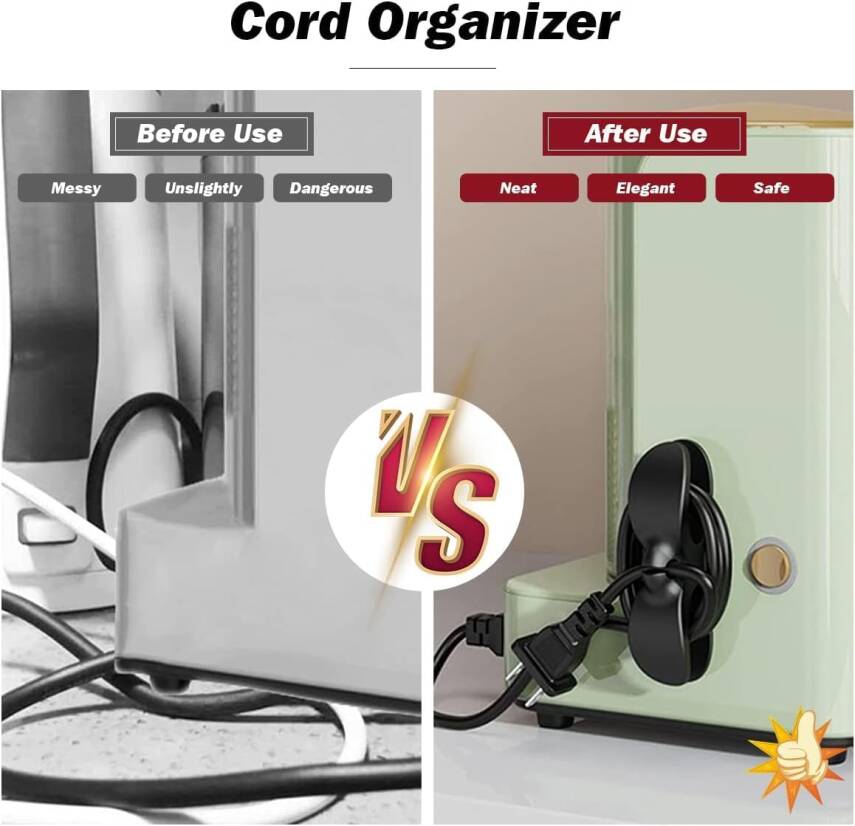 Kyrotech 4 Adet Silikon Kablo Düzenleyici Seti – Güçlü Yapışkanlı Tel Toplayıcı, Kordon Sarıcı, Ev, İşyeri, Mutfak Aletleri İçin Kavisli ve Düz Yüzey Uyumlu, Kahve Makinesi, Blender, Fritöz Uyumlu - 7