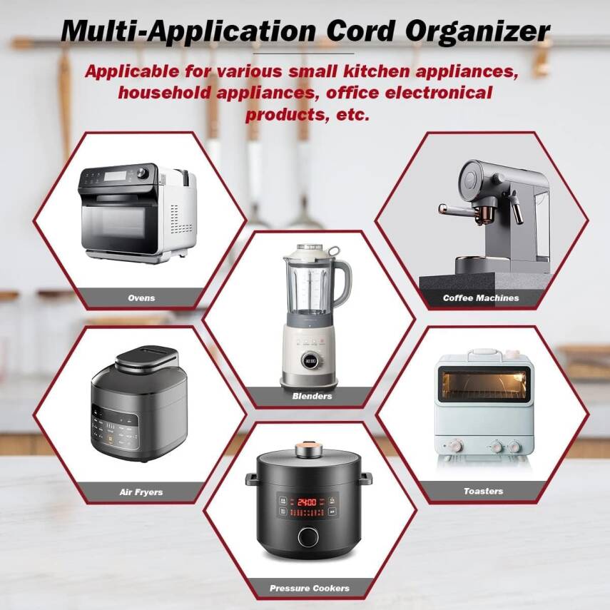 Kyrotech 4 Adet Silikon Kablo Düzenleyici Seti – Güçlü Yapışkanlı Tel Toplayıcı, Kordon Sarıcı, Ev, İşyeri, Mutfak Aletleri İçin Kavisli ve Düz Yüzey Uyumlu, Kahve Makinesi, Blender, Fritöz Uyumlu - 5