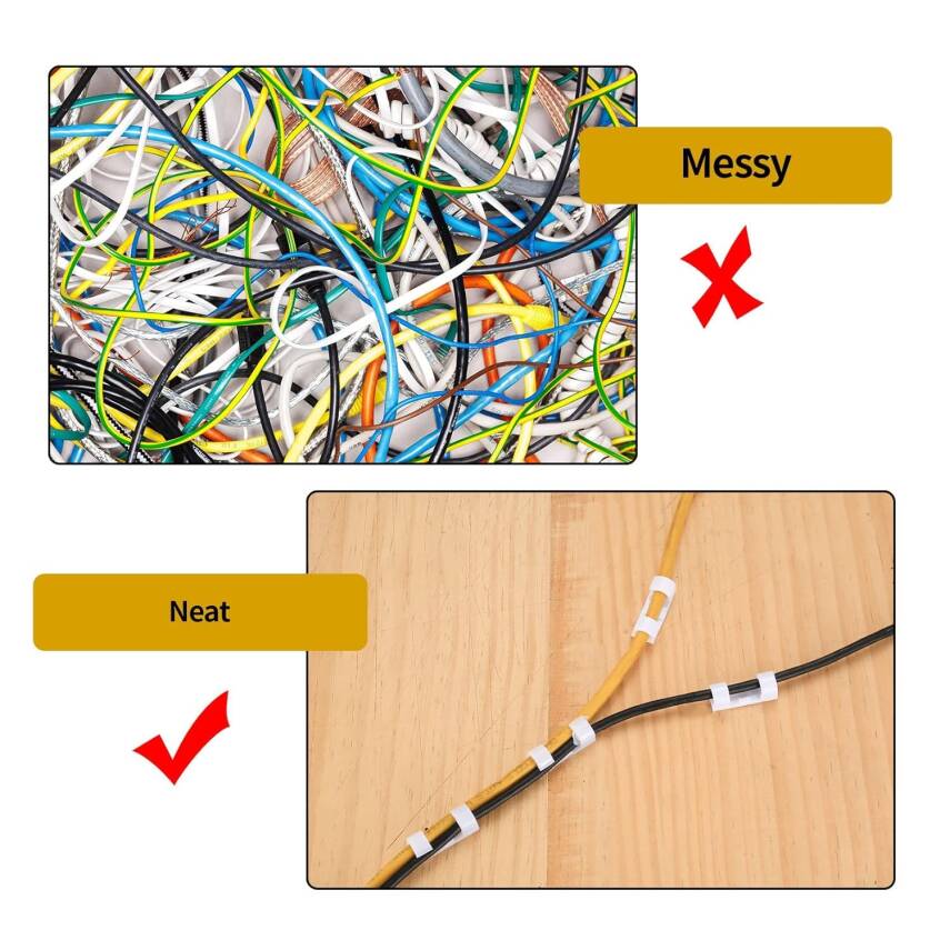 Kyrotech 40 Adet Yapışkanlı Kablo Klipsi Seti – Kablo Düzenleyici, Masa Üstü ve Duvar İçin Kablo Tutucu, Kablo Sabitleyici Aparat – Ev Ofis Kablo Yönetimi, USB, Şarj, Ethernet, Mouse İçin Uygundur - 6