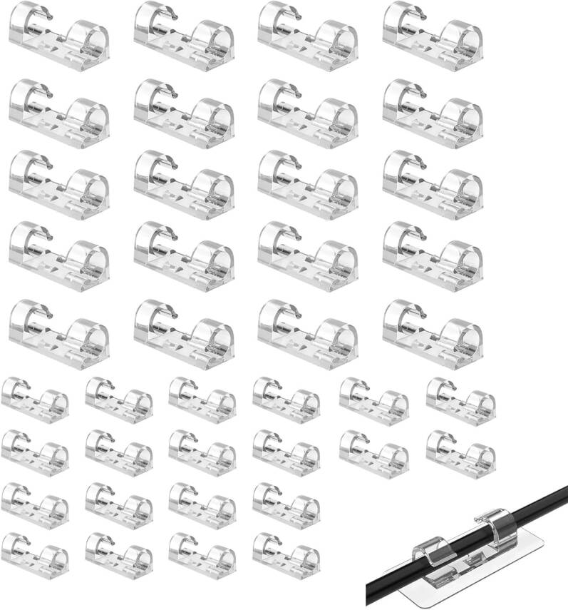 Kyrotech 40 Adet Yapışkanlı Kablo Klipsi Seti – Kablo Düzenleyici, Masa Üstü ve Duvar İçin Kablo Tutucu, Kablo Sabitleyici Aparat – Ev Ofis Kablo Yönetimi, USB, Şarj, Ethernet, Mouse İçin Uygundur - 1